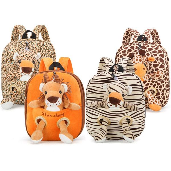 

animal plush backpack cartoon tiger giraffe school bag kids detachable doll