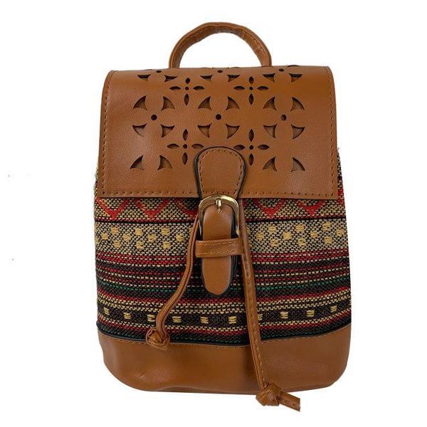 

outdoor bags retro ethnic style female backpack pu leather patchwork hollow shoulder bag bohemian cross-body