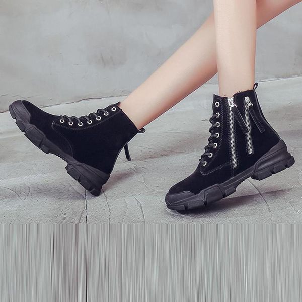 

boots winter autumn fashion roman round-headed lace-up ankle classic women shoe bota feminina zapatos de mujer botas k520, Black