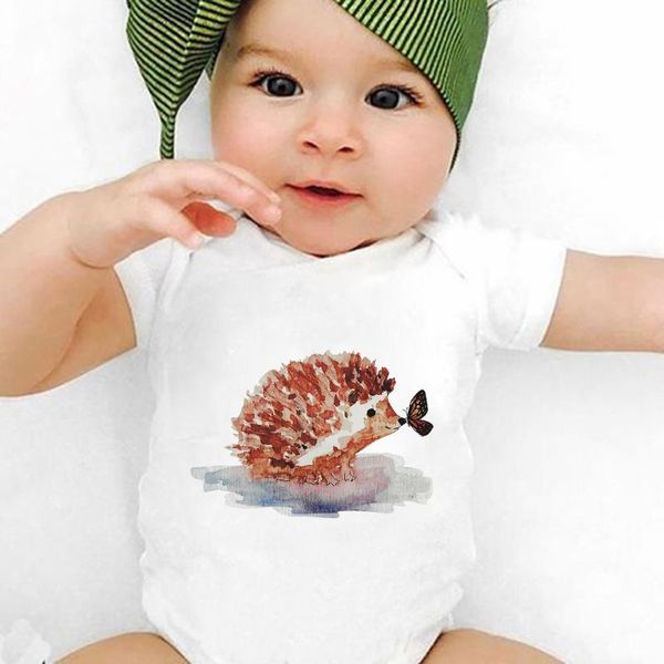 

rompers cute animal hedgehog print born baby pajamas summer stylish home casual girl bodysuit oversize body boy 0-24m, Blue