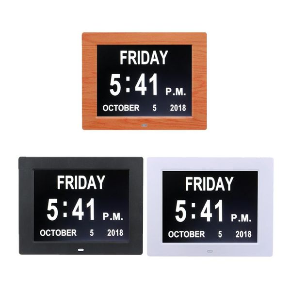 

wall clocks 7inche led dementia digital calendar day/week/month/year clock stand po frame large alarm day/night mode