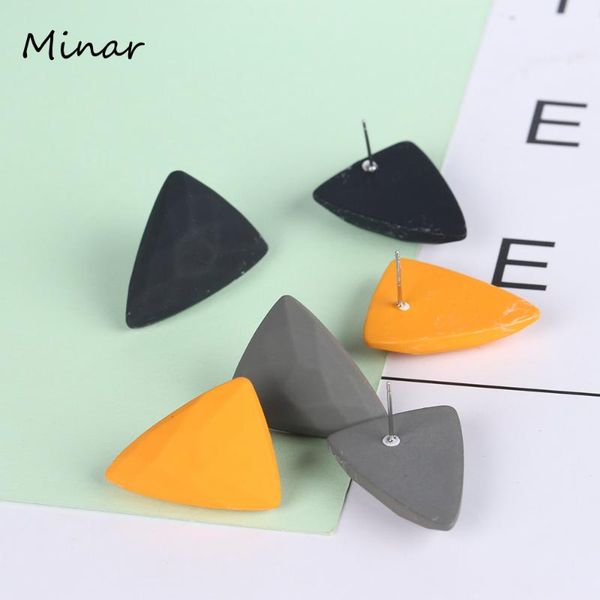 

candy color triangular stud earrings for women tortoiseshell surface geometric orange grey black woman accessories, Golden;silver