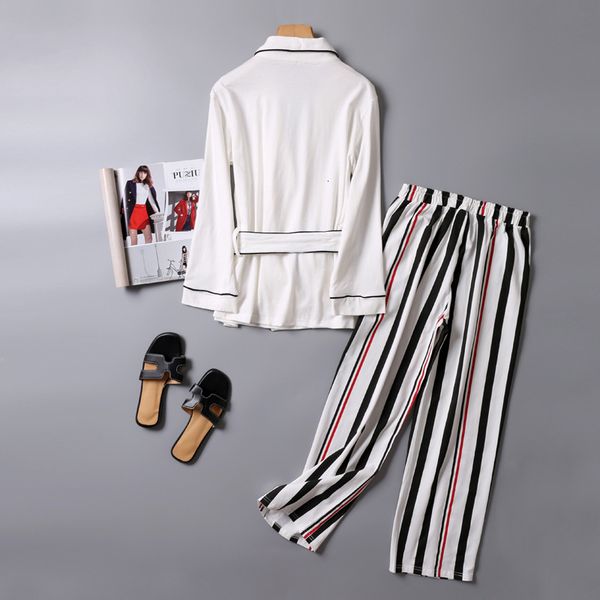 

women's sleepwear july's song striped trousers spring 2 pieces female v-neck long sleeve cotton pajamas set women autumn home wear, Black;red