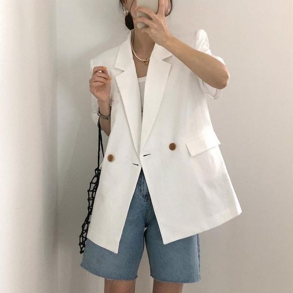 

women's jackets 2021 summer tailored collar loose fashion casual short temperamental suit jacket for women, Black;brown