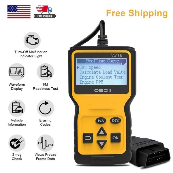 

code readers & scan tools car v310 obd reader obd2 scanner check engine fault diagnostic tool plug-and-play interface lcd screen accessories