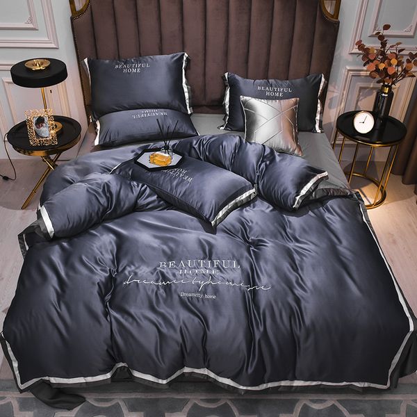 

2022 selling silk bedding sets 4 pcs solid bed suit qulit cover designer bedding supplies 10 colors 436 v2