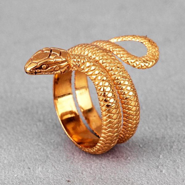 Rings de cluster Gold Snake Animal Aço inoxidável masculino punk hip hop Único na moda para masculino jóias criatividade do presente por atacado