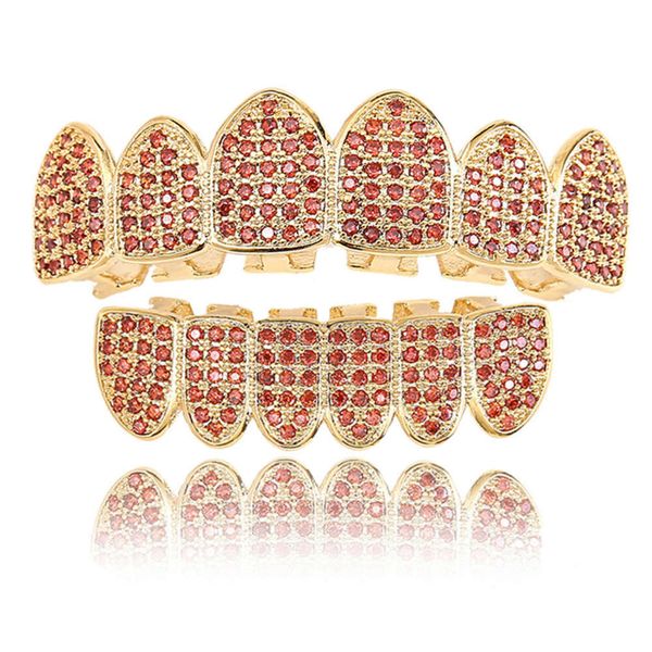 

new color micro inlaid pomegranate red zircon gold hip hop braces, Silver