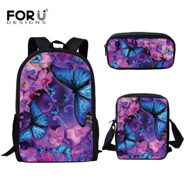 

backpack forudesigns teen girls school beautiful butterfly print bags 3pcs set mutipurpose large capacity bookbags