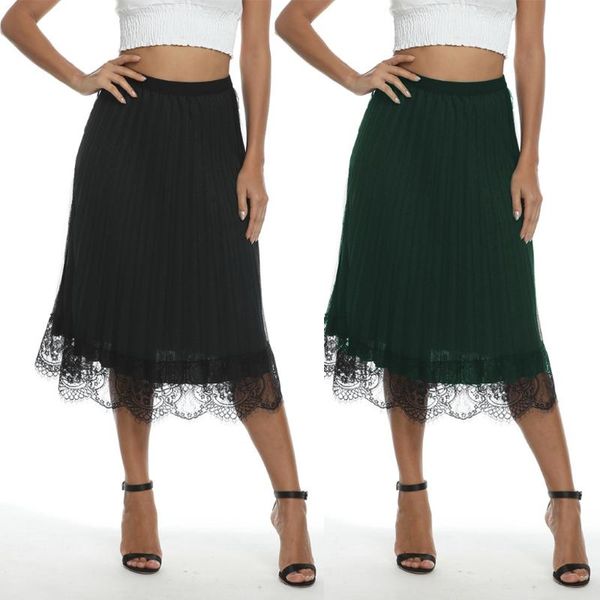 

women skirt female high waist midi skirts summer ladies 2021 fashion gauze all match netting leisure irregular #6.2, Black