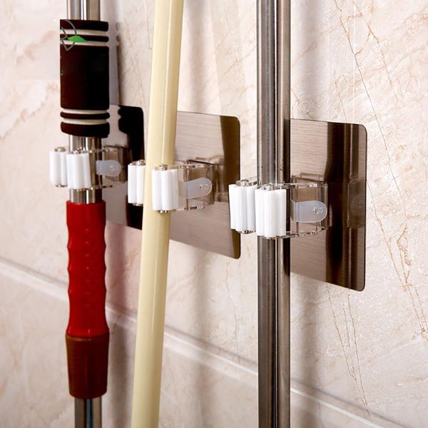 

3pcs adhesive multi-purpose hooks wall mounted mop organizer holder rack brush broom hanger hook kitchen bathroom strong bath accessory set