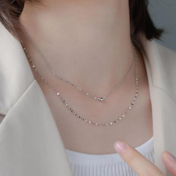 

chokers 2021 trend 925 sterling silver double layer necklace round bead chain cute choker wedding gift for girl jewelry, Golden;silver