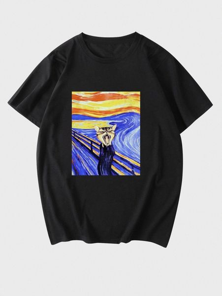 

extended sizes men cat print tee u1xo#, White;black