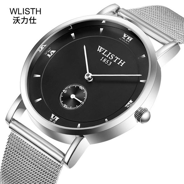 

european and american cool small second plate waterproof watch fashion thin steel belt quartz men's gold wristwatches, Slivery;brown