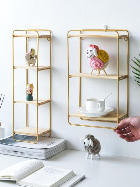 

nordic wrought iron storage rack creative wall shelf mounted decoration organizer living room bedroom home decor hooks & rails