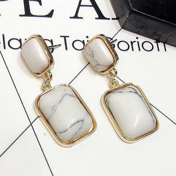 

temperament trend rectangular earrings marble texture earrings size rectangular earrings female, Silver