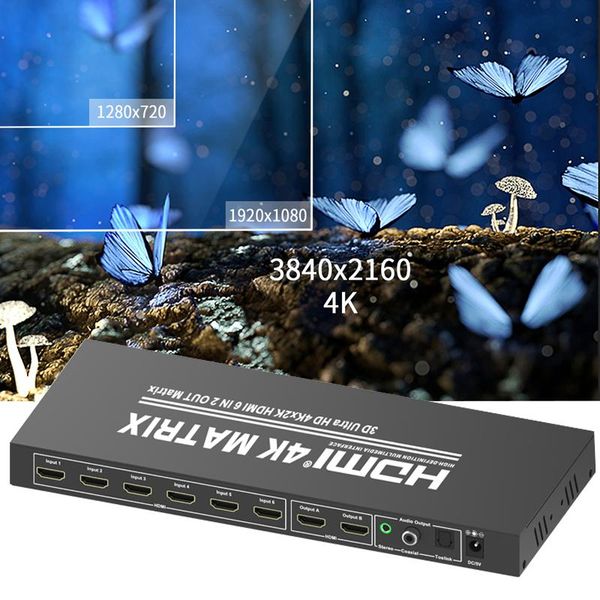 

audio cables & connectors 6x2 matrix switch 4kx2k 6 in 2 out monitors splitter video converter w/ coaxial toslink stereo extractor