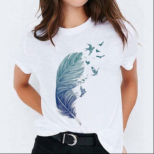 

watercolor feather bird cartoon 90s women casual print graphic, White