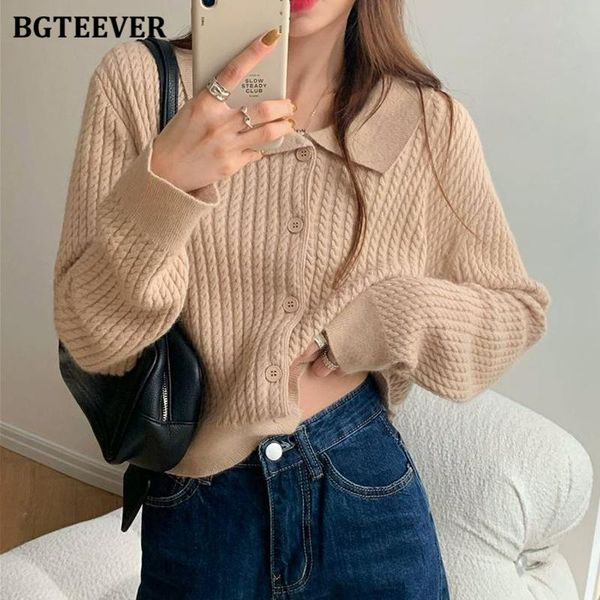 

women's knits & tees bgteever autumn turn-down collar twisted women knitted sweaters cardigans long sleeve single-breasted ladies knitt, White