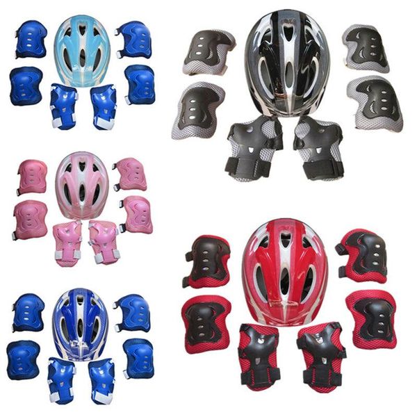 

elbow & knee pads 7pcs/set kids boy girl safety helmet pad sets children cycling skate bicycle protection guard, Black;gray