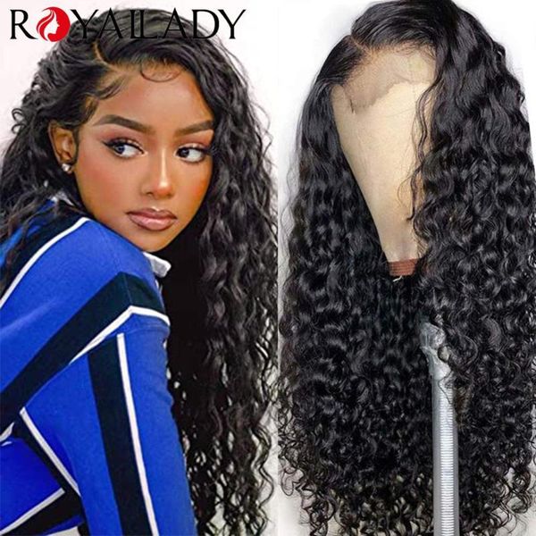 

lace wigs royal lady water wave front human hair brazilian curly for women 4x4 closure pre plucked, Black;brown