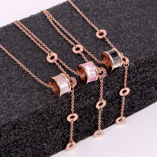 

x7-209 japanese korean black and white pearl mother cylindrical rose gold necklace four three color ring shell clavicle chain, Silver