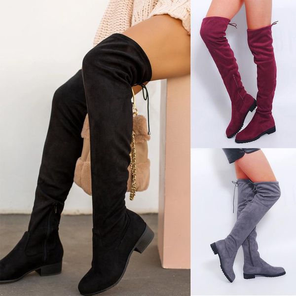 

boots 2021 women winter over the knee long comfort square heels shoes fashionable design warm boot chaussure femme, Black