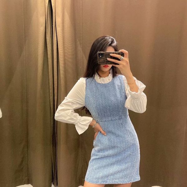

casual dresses 2021 summer female turtleneck flashlight close fitting waist denim corset, Black;gray