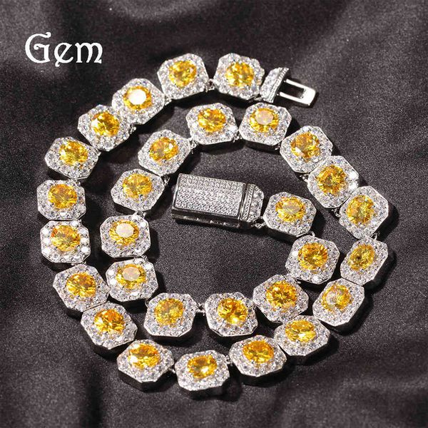 

18k row diamond zircon jewelry hip hop copper crystal sugar necklace trendy personality pink yellow for men and women, Black