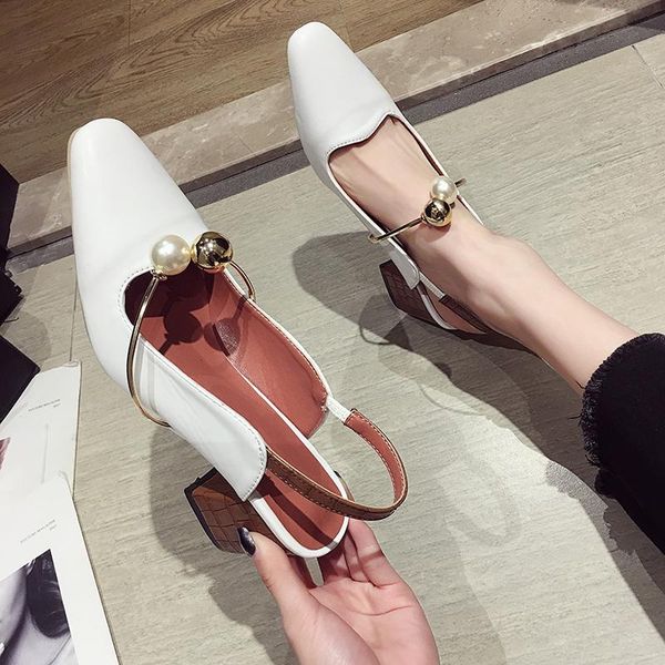 

women's shoes sandals 2021 spring fashion thick heel pearl mary jane, Black