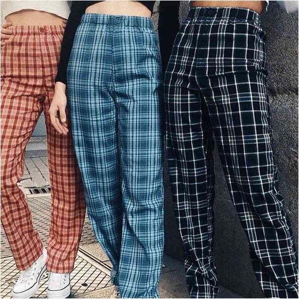 

women high rise elasticated waist checked straight pants 200930, Black;white