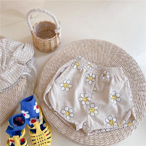 

shorts 7765 baby girl clothes fashion short korean summer 2021 sunflower print 1-7t kids pants cotton outfits, Black