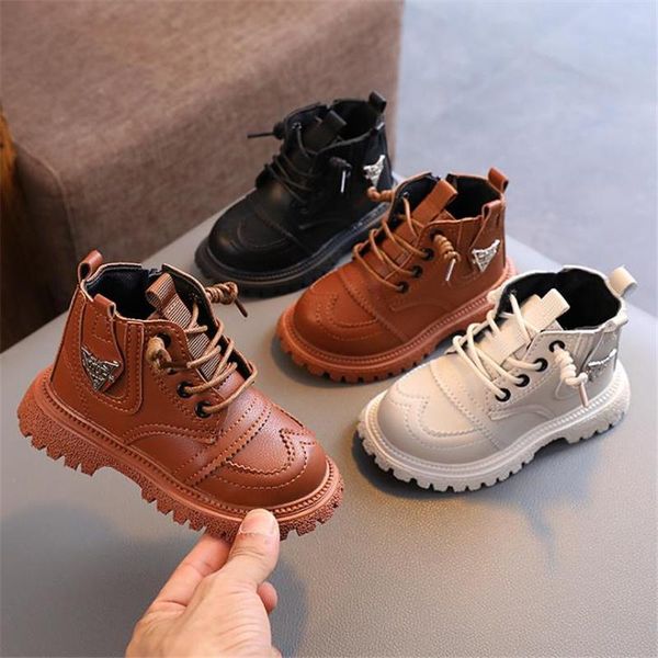 

boots with velvet for girls snow shoes children fall warm winter bottes baby child pure color botas cotton kids boys shoe, Black;grey