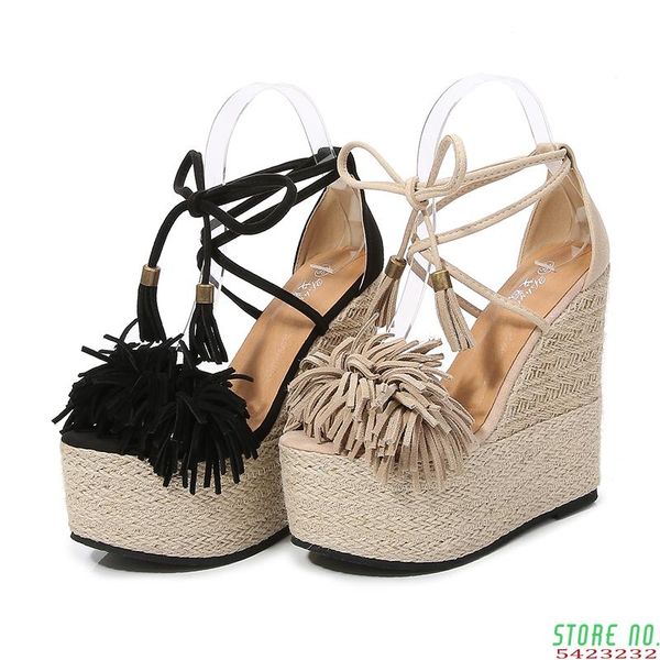 

dress shoes sandals women summer 2021 wedge platform high heels genuine leather frenum small size 33 comfortable party wedding, Black