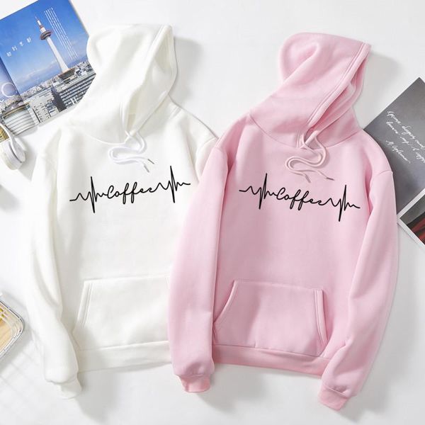 

women's hoodies & sweatshirts women autumn winter sweatshirt coat print electrocardiogram hoodie streetwear lovers fall in love couples, Black