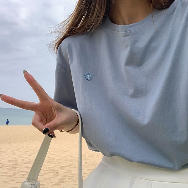 

4colors summer preppy style flower short sleeve t-shirt womens tees shirt femme (f4304) 210423, White