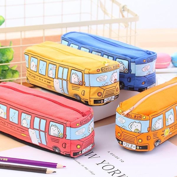 

1pc creative large canvas car pencil case school supplies bus cases pouch girl boys stationery pen bag storage holder bags
