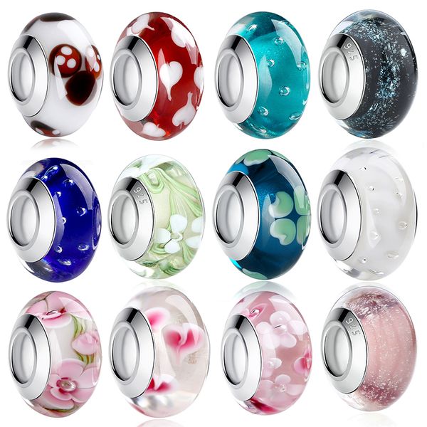

wostu white murano glass beads fit original bracelet pendant silver plated colorful charm diy jewelry making