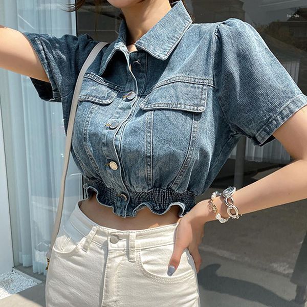 

women's jackets denim jacket summer woman lapel high waist slim casual bomber jeans single-breasted cropped short coat, Black;brown