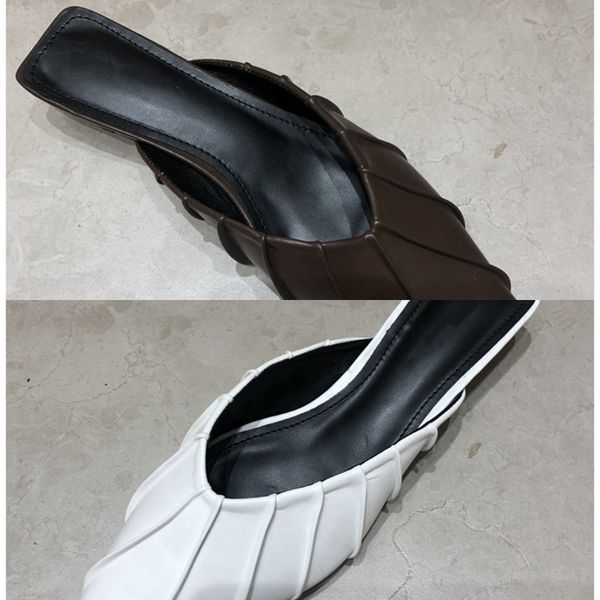 

pointed suojialun toe women slipper shoes 2021 fashion pleated slip on mules low heel shallow ladies slides casual outdoor sanda c0330, Black