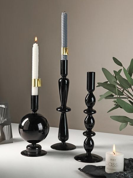 

candle holders pillar glass modern creative geometric black rustic wedding holder dining table bougeoir home decor