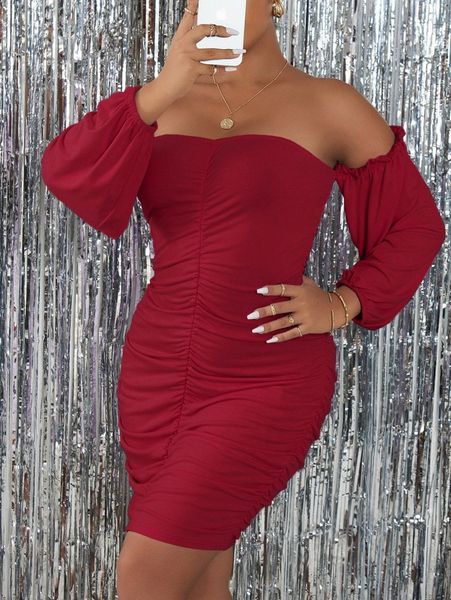 

plus off shoulder ruched bodycon dress q6oe#, Black