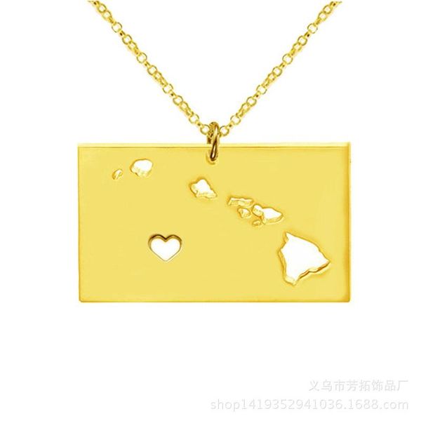 

europe and the united states hawaii map stainless steel necklace fashion trend jewelry gifts to friends. pendant necklaces, Silver