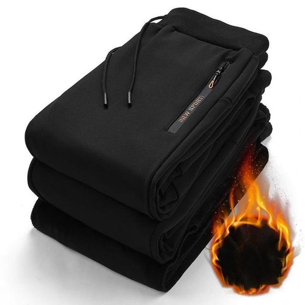 

men's pants thicken pockets trousers men streetwear stretchy, Black