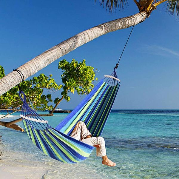 

outdoor pads hammock portable garden beach home travel camping swing canvas stripe hang bed for double single people