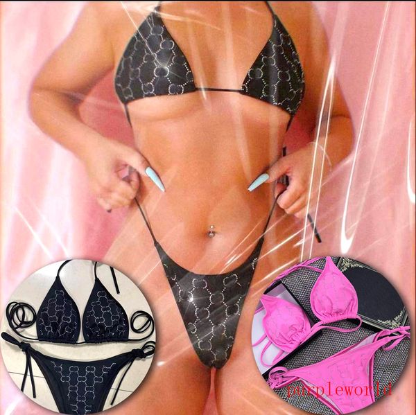 Verão Sexy Bikinis Set Mulheres Swimsuit Designer Carta Impressão Senhora Duas Peças Bikini 2 Cores Strip Swimwear