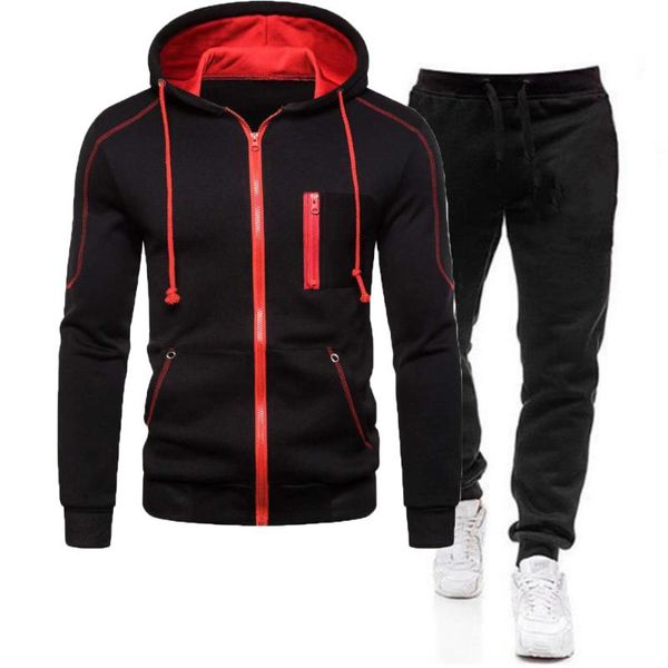 

men's tracksuits 2-piece sportswear hooded sweatshirt + pants zipper hoodie suit casual sports clothes, Gray