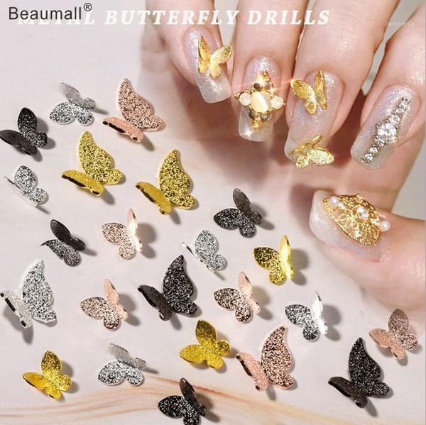 

50pcs/lot, 3d nail art metal butterflys for tips decorations1, Silver;gold