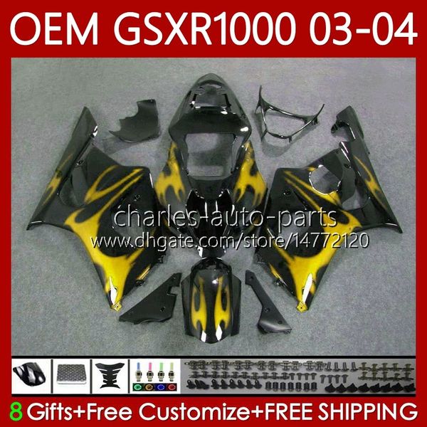 Feedings de OEM 100% apto para Suzuki 1000cc K3 GSX-R1000 03-04 Corpo 67NO.202 GSXR Golden Chamas 1000 CC GSXR1000 2003 2004 K3 GSX R1000 GSXR-1000 03 04 Molde de Injeção