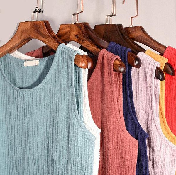 

women's tanks & camis 2021 summer women black red blue pink cotton linen vest,cotton ,women clothing vestidos, White
